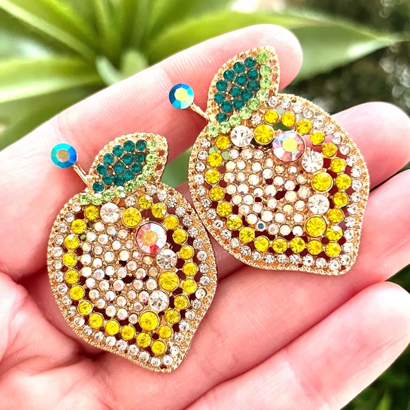 Cubic Zirconia Gold Lemon Earrings - Picture 3 of 6